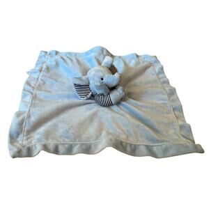 Carter's Blue Elephant Striped Ears Arms Rattle Lovey Security Blanket 16x16”